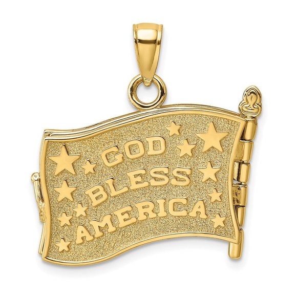 14k Yellow Gold w/ Enamel 3-D Pledge Of Allegiance Flag Book Charm Pendant - Picture 3 of 9